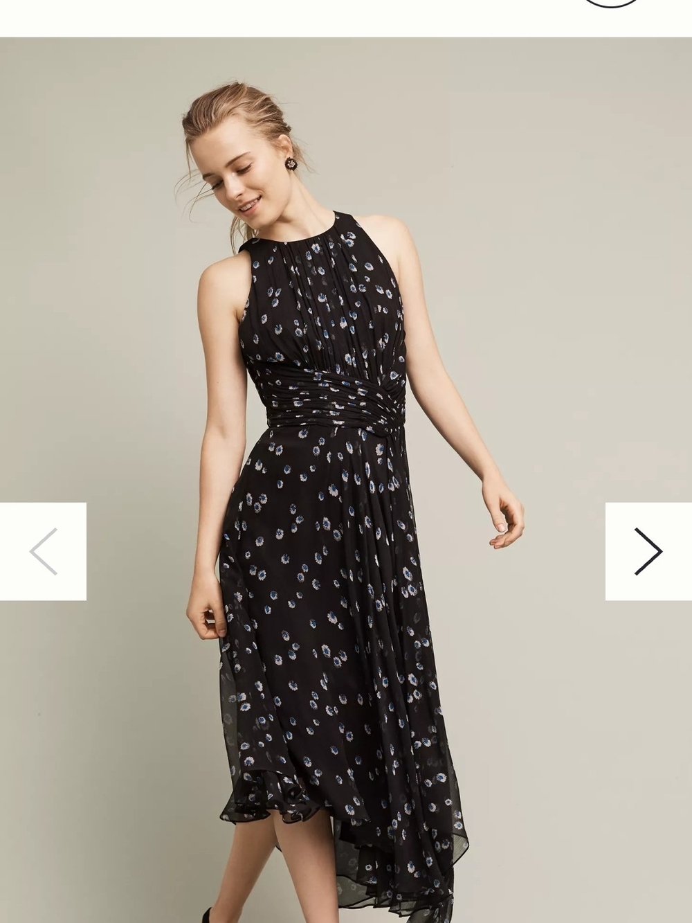 Ranna Gill Bordona Pleated High Neck Asymmetrical Waterfall Floral‎ Midi Dress 4